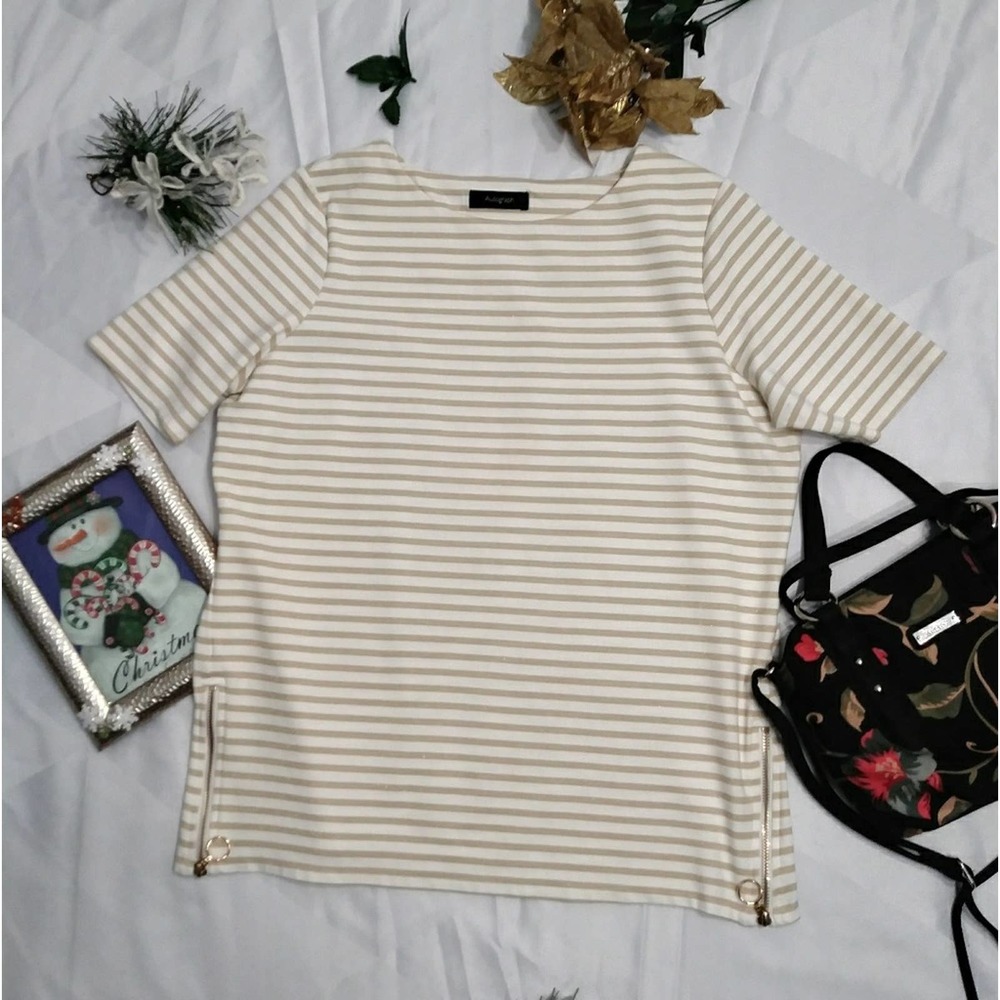 Autograph Metallic Gold/Cream Striped sweater sz M